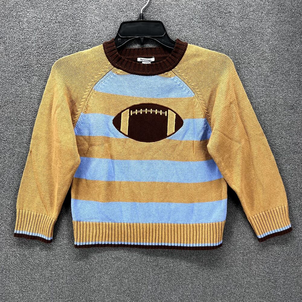 Hartstrings Sweater‎ Toddler 7 Brown Blue Knit Top crewneck football ball